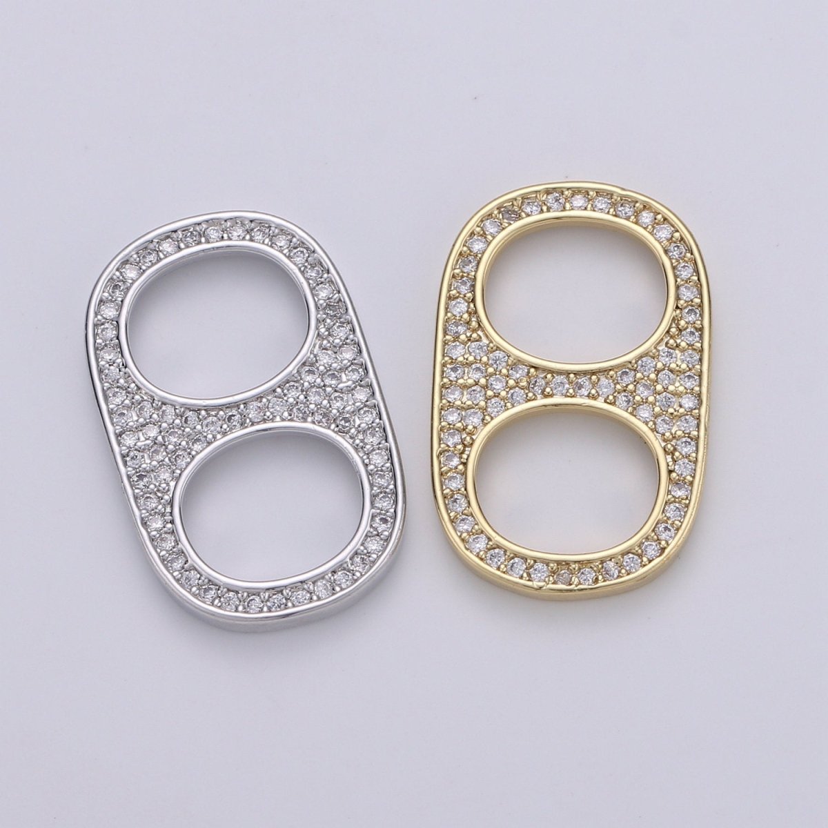 24K Gold Filled Micro Paved CZ Soda Pull Tab Link Charm in Gold & Silver | C488 C489