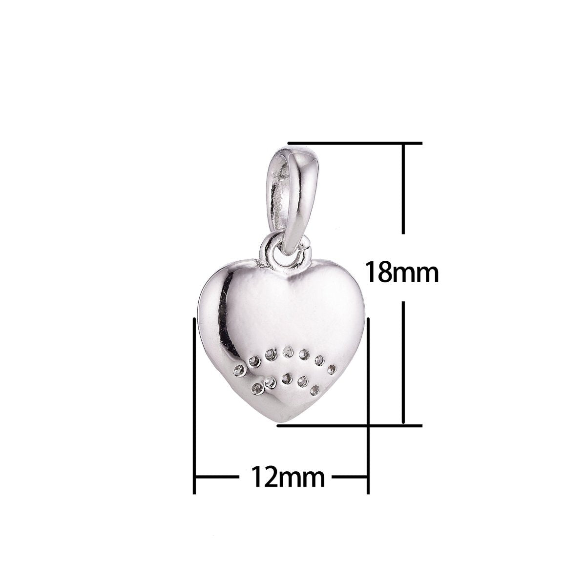 Silver Stainless Steel Cubic Zirconia SImple Lovely Love Heart  Charm Pendant Bails Findings for Earring Necklace Jewelry Making Supplies J-401