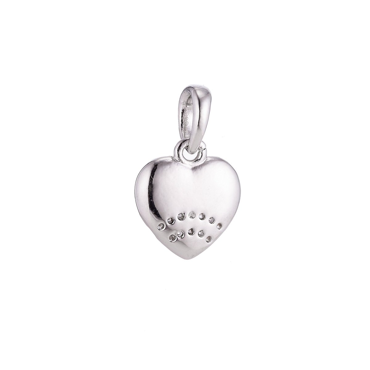 Silver Stainless Steel Cubic Zirconia SImple Lovely Love Heart  Charm Pendant Bails Findings for Earring Necklace Jewelry Making Supplies J-401