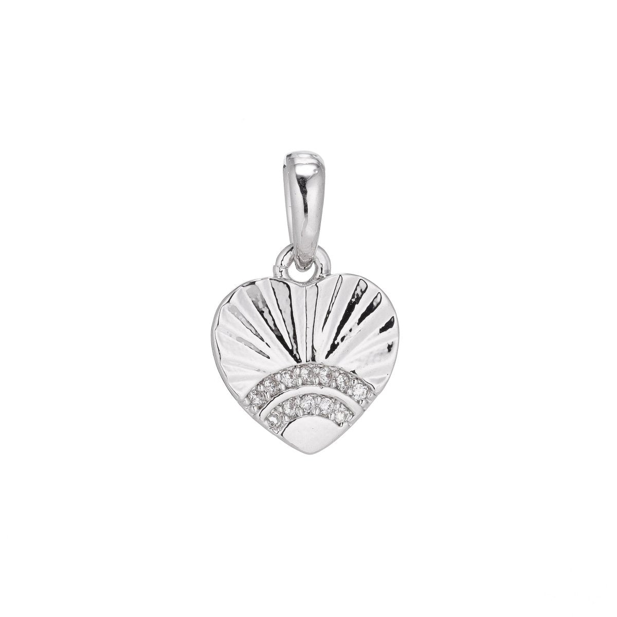 Silver Stainless Steel Cubic Zirconia SImple Lovely Love Heart  Charm Pendant Bails Findings for Earring Necklace Jewelry Making Supplies J-401