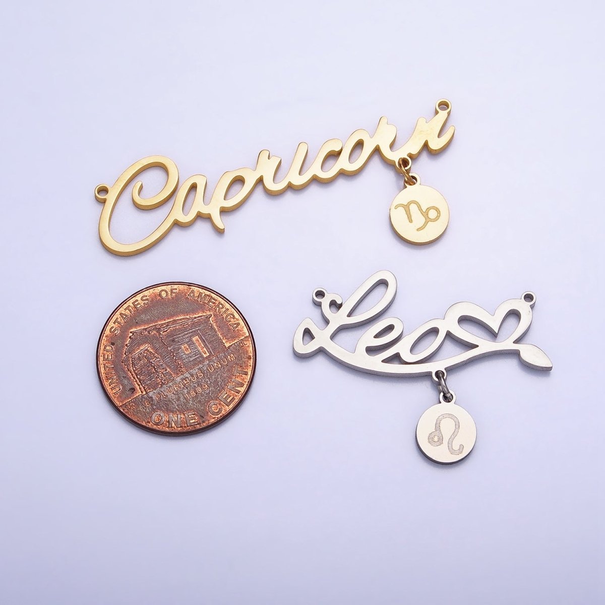 Silver Stainless Steel Zodiac Astrology Cursive Font Mini Symbol Connector Personalized Jewelry Making | A-A1385-A-A1390