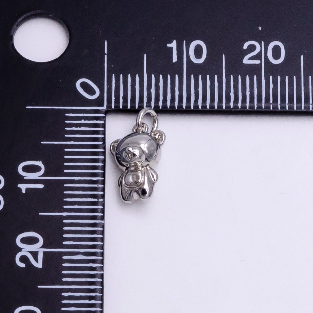 Silver Standing Smiling Teddy Bear Animal Mini Add-On Charm | AC1455