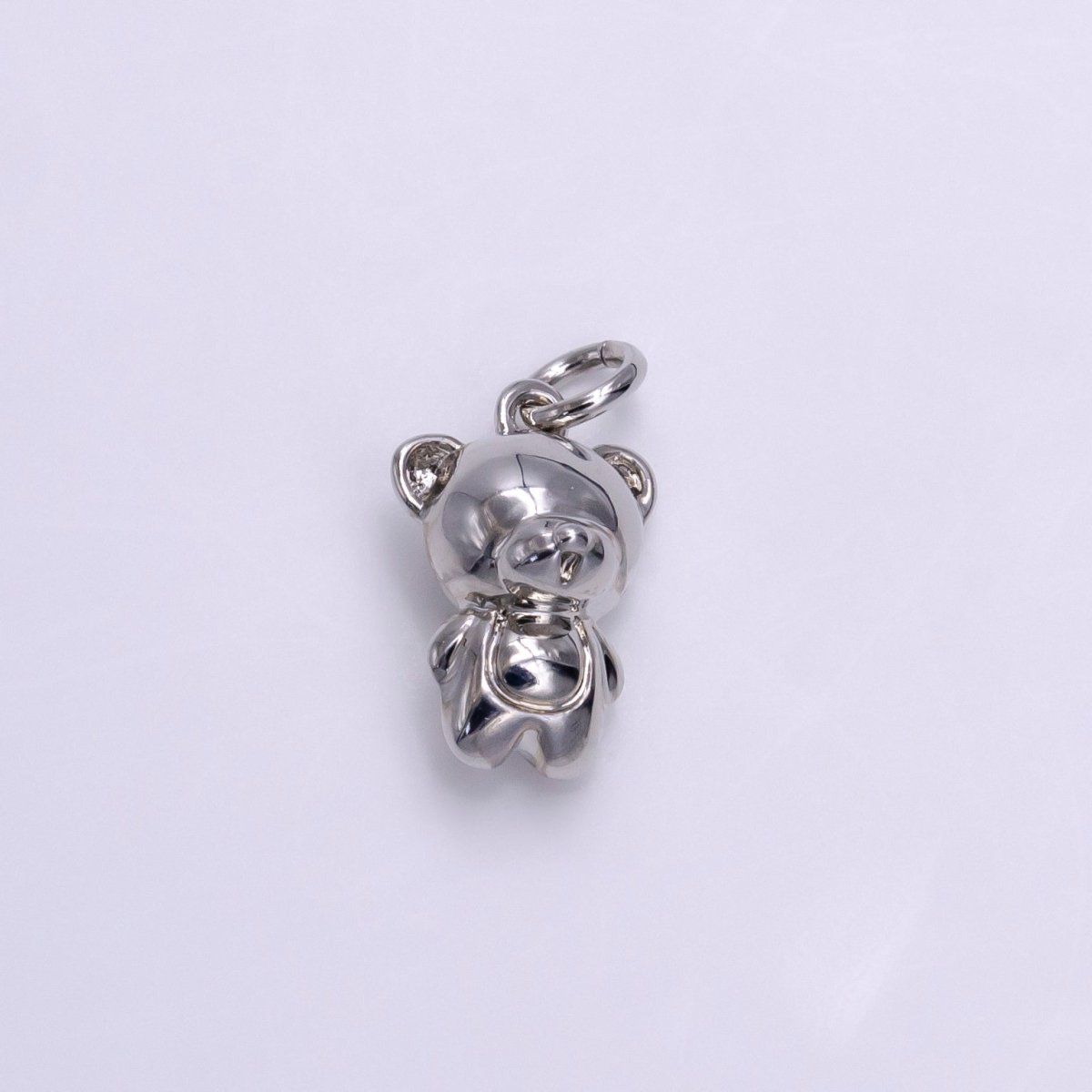 Silver Standing Smiling Teddy Bear Animal Mini Add-On Charm | AC1455