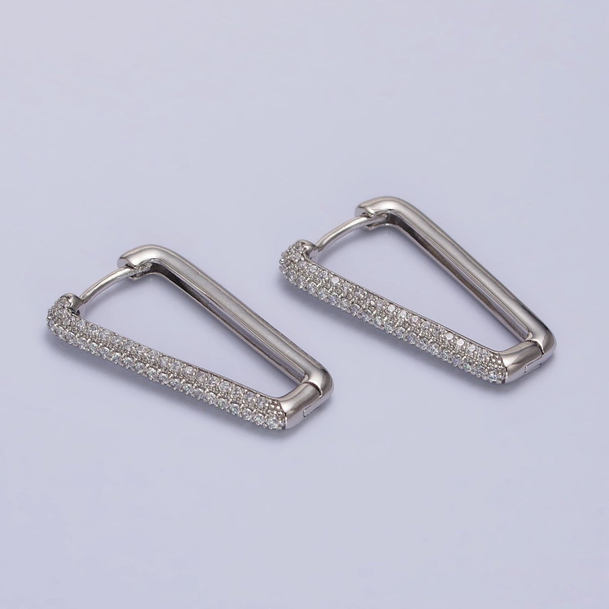 Silver Triangle hoop earrings White Gold Field Lead Nickel free, Earrings making Micro Pave CZ Triangle earrings AB1033