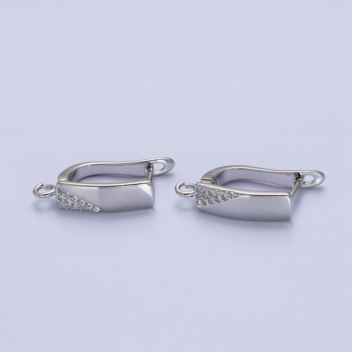 Silver Triangle Micro Paved Long Bar Open Loop English Lock Earrings Supply | Z-199