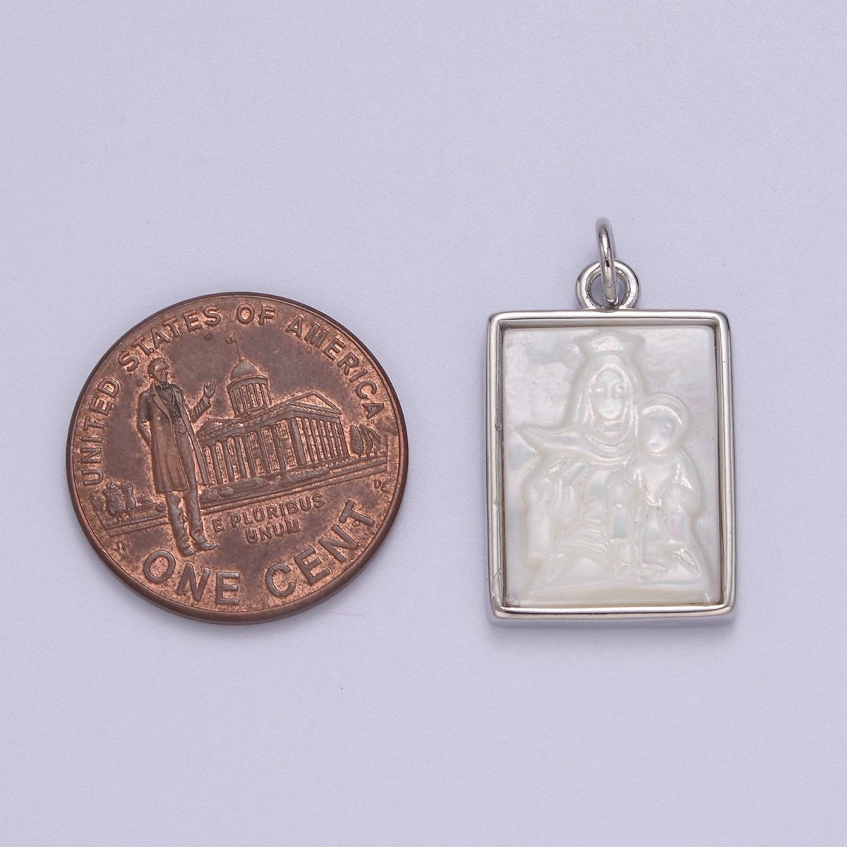 Silver Virgin Mary With Baby Jesus Pendant in Frame Charm N-936