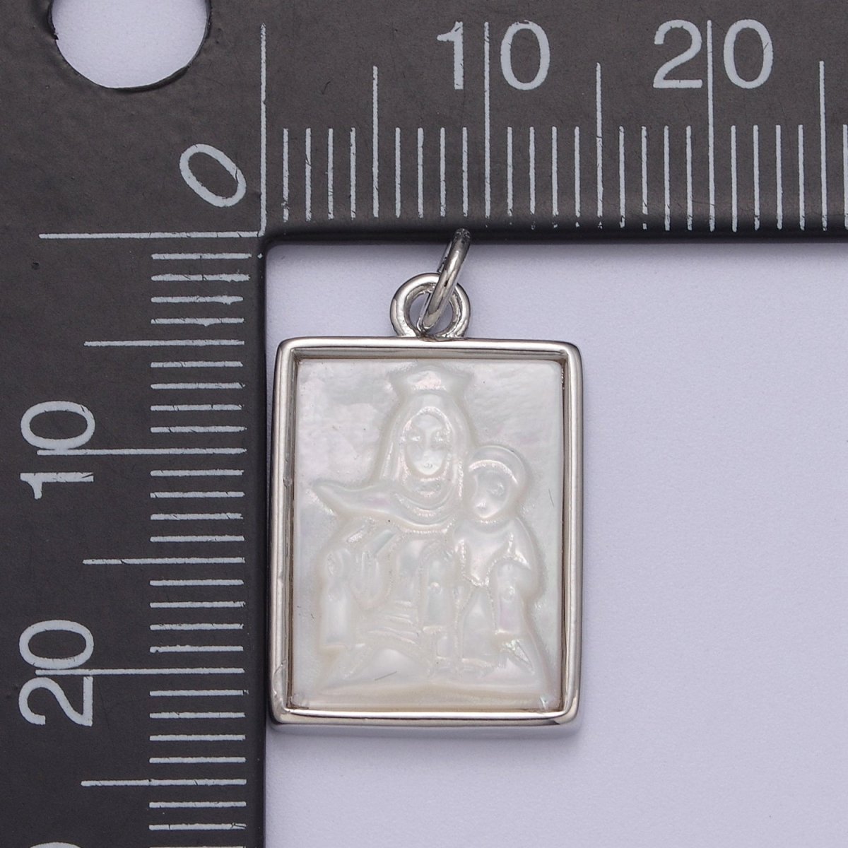 Silver Virgin Mary With Baby Jesus Pendant in Frame Charm N-936