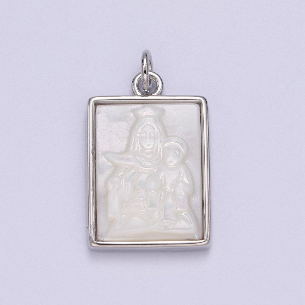 Silver Virgin Mary With Baby Jesus Pendant in Frame Charm N-936