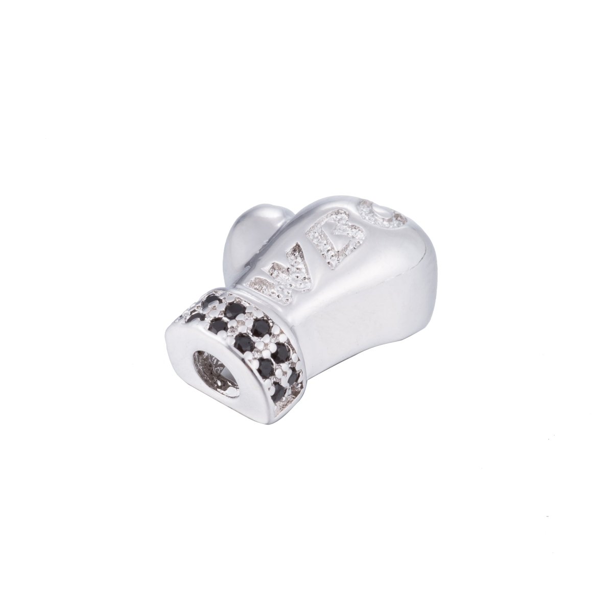 Silver White Gold Boxing Glove Charm, Boxing Bead, Sport Fitness WBC MMA Fighting Cubic Zirconia Bracelet Bead Connector for Jewelry Making B-056