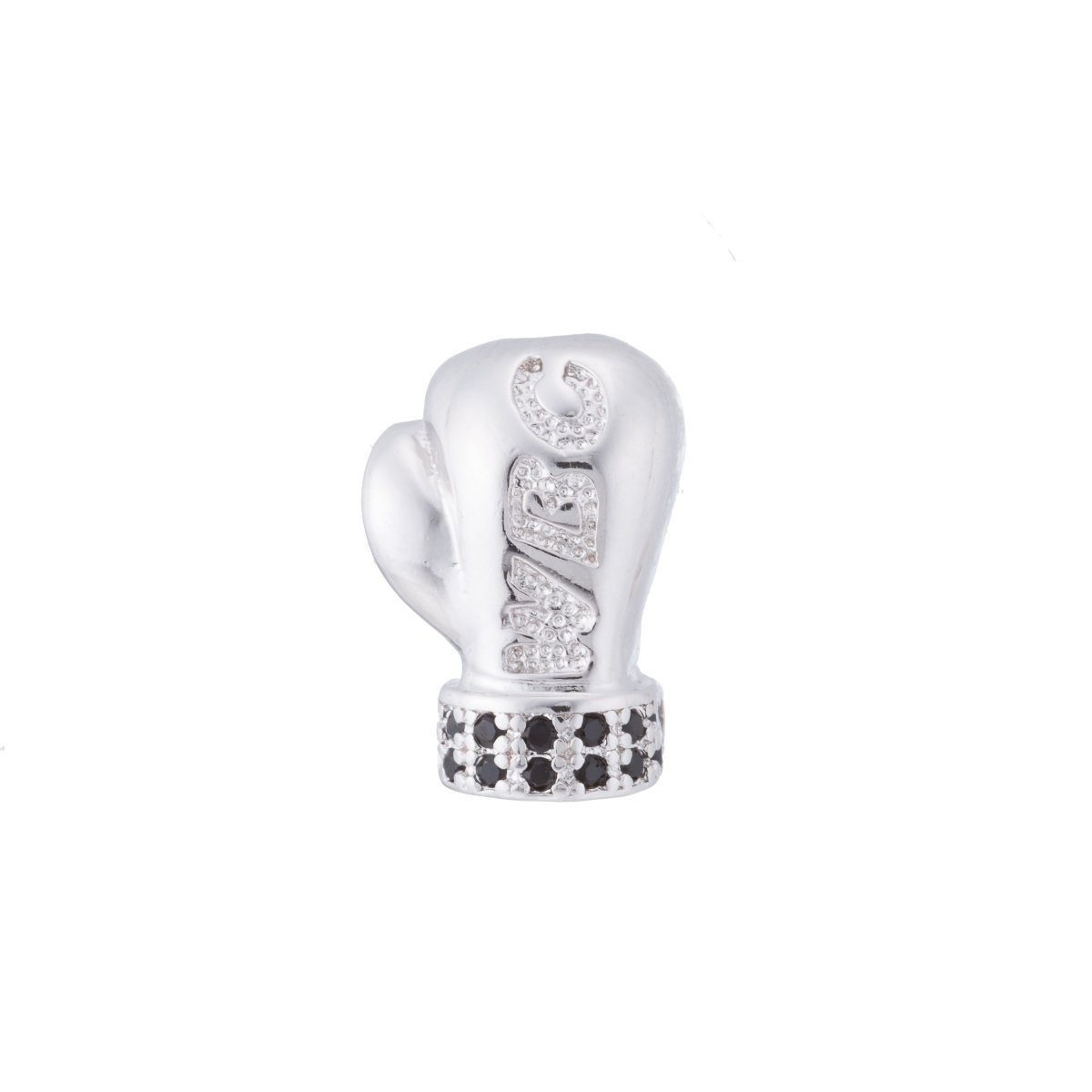 Silver White Gold Boxing Glove Charm, Boxing Bead, Sport Fitness WBC MMA Fighting Cubic Zirconia Bracelet Bead Connector for Jewelry Making B-056