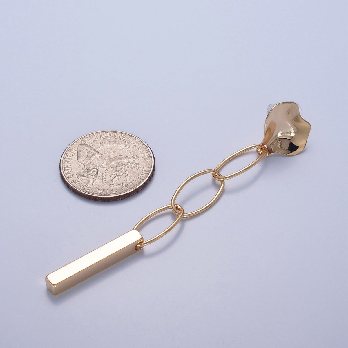 Simple Bar Drop Earrings Dainty Earrings Long Dangle Stick Earrings in Gold Oval Link Chain Earrings Everyday Earrings V-395