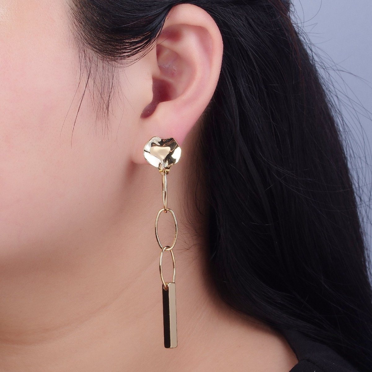 Simple Bar Drop Earrings Dainty Earrings Long Dangle Stick Earrings in Gold Oval Link Chain Earrings Everyday Earrings V-395