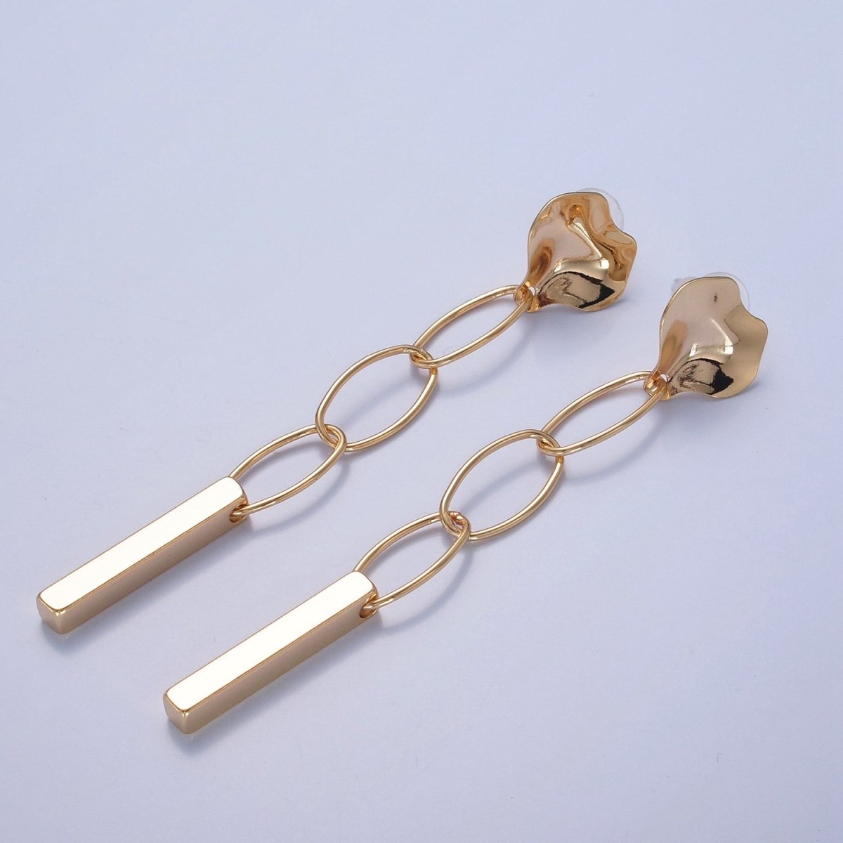 Simple Bar Drop Earrings Dainty Earrings Long Dangle Stick Earrings in Gold Oval Link Chain Earrings Everyday Earrings V-395
