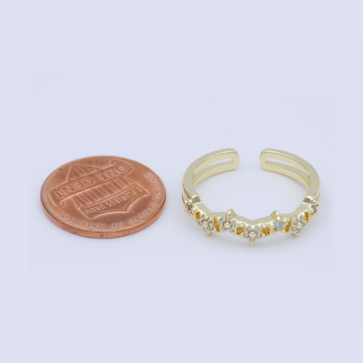 Simple Crown Clear Cz Stone Stackable Open Adjustable Ring in 14k Gold Filled Minimalist jewelry O-487