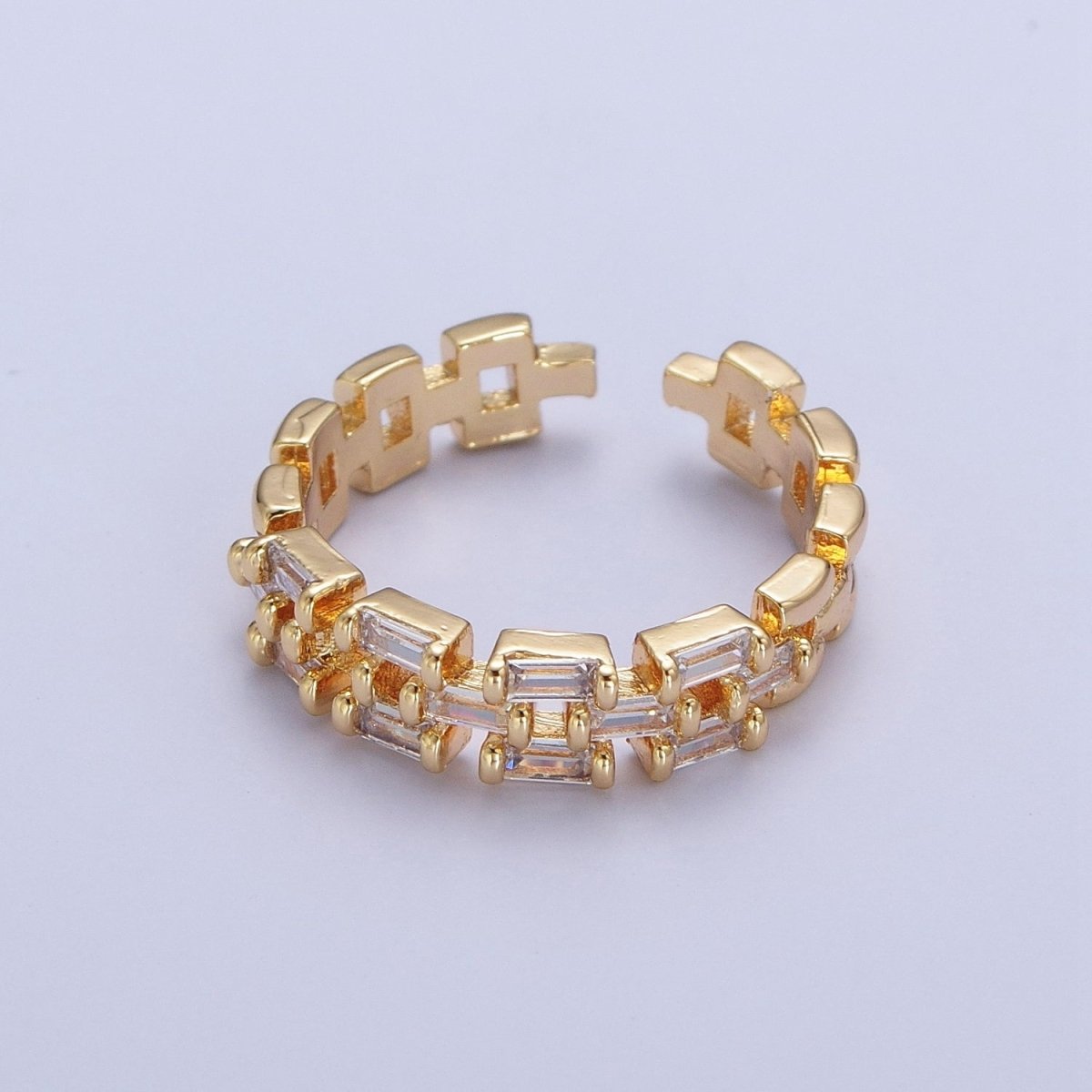 Simple Gold Bold Cuban Chain Ring Cubic Zirconia Stone Adjustable Promise Ring U-221