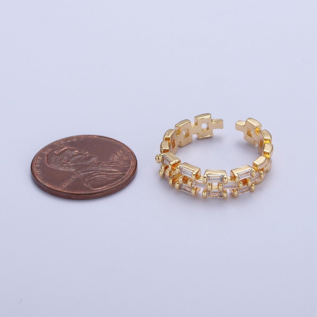Simple Gold Bold Cuban Chain Ring Cubic Zirconia Stone Adjustable Promise Ring U-221