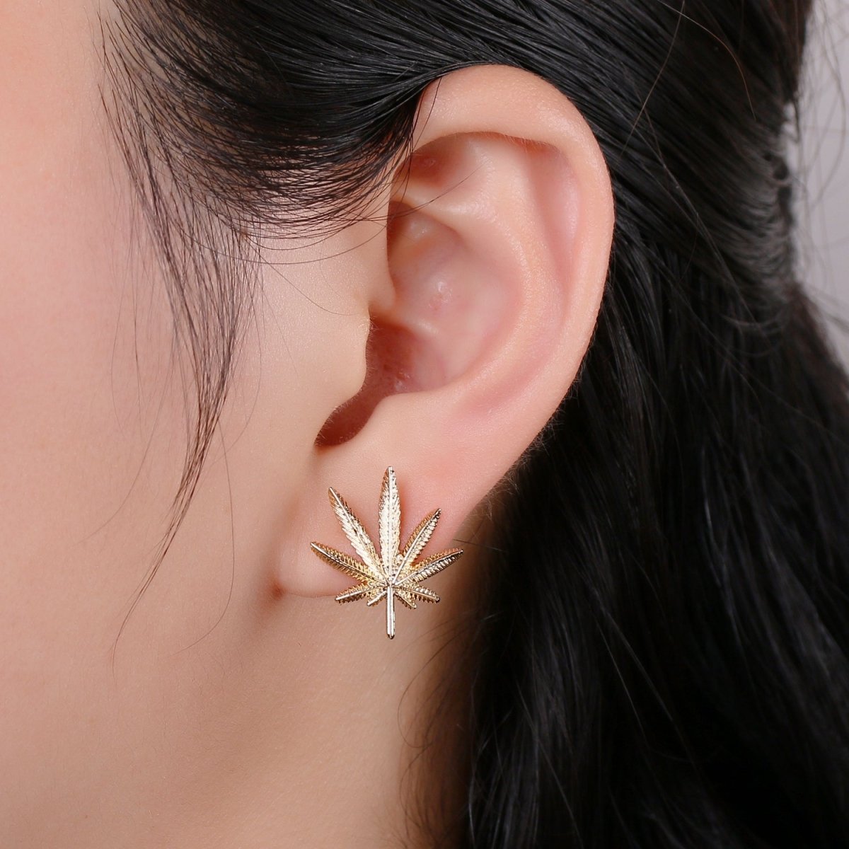 Simple Gold Weed or Marijuana Leaf Gold Filled Earring Studs  L-014