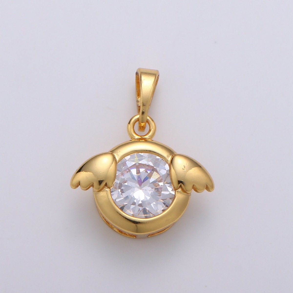 Simple Round Crystal Gold Filled Little Wings Pendants  J-078