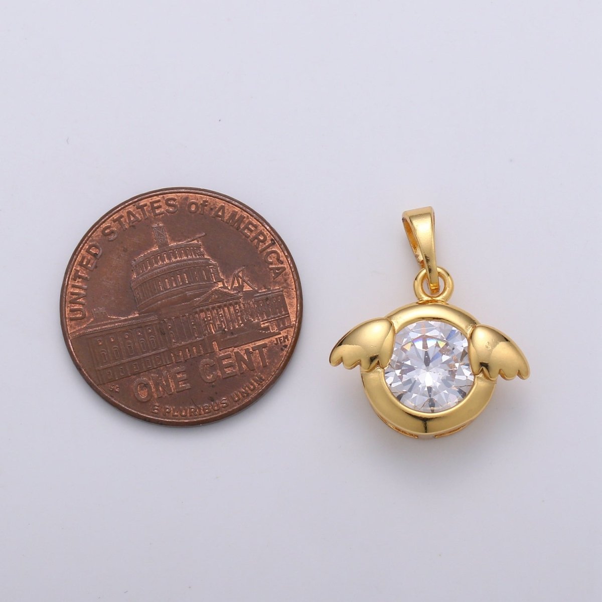 Simple Round Crystal Gold Filled Little Wings Pendants  J-078