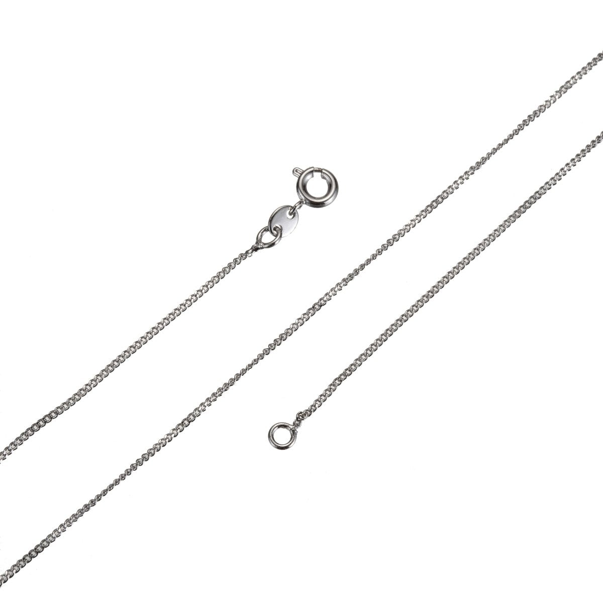 Simple Silver White Gold Chain, 17.7 inches Curb Chain, 0.5mm Thickness Dainty Silver Necklace Chain w/ Spring Ring | CN-641  Clearance Pricing
