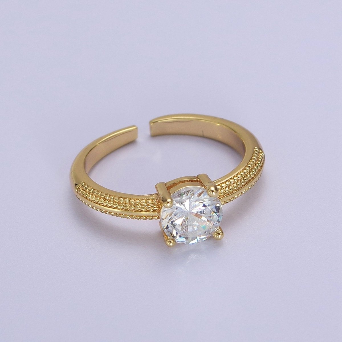 Single Stone Solitaire Ring Gold band Open Adjustable Ring O-2034