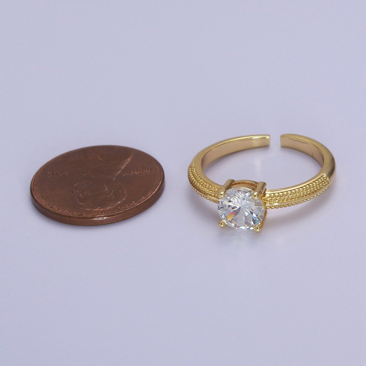 Single Stone Solitaire Ring Gold band Open Adjustable Ring O-2034