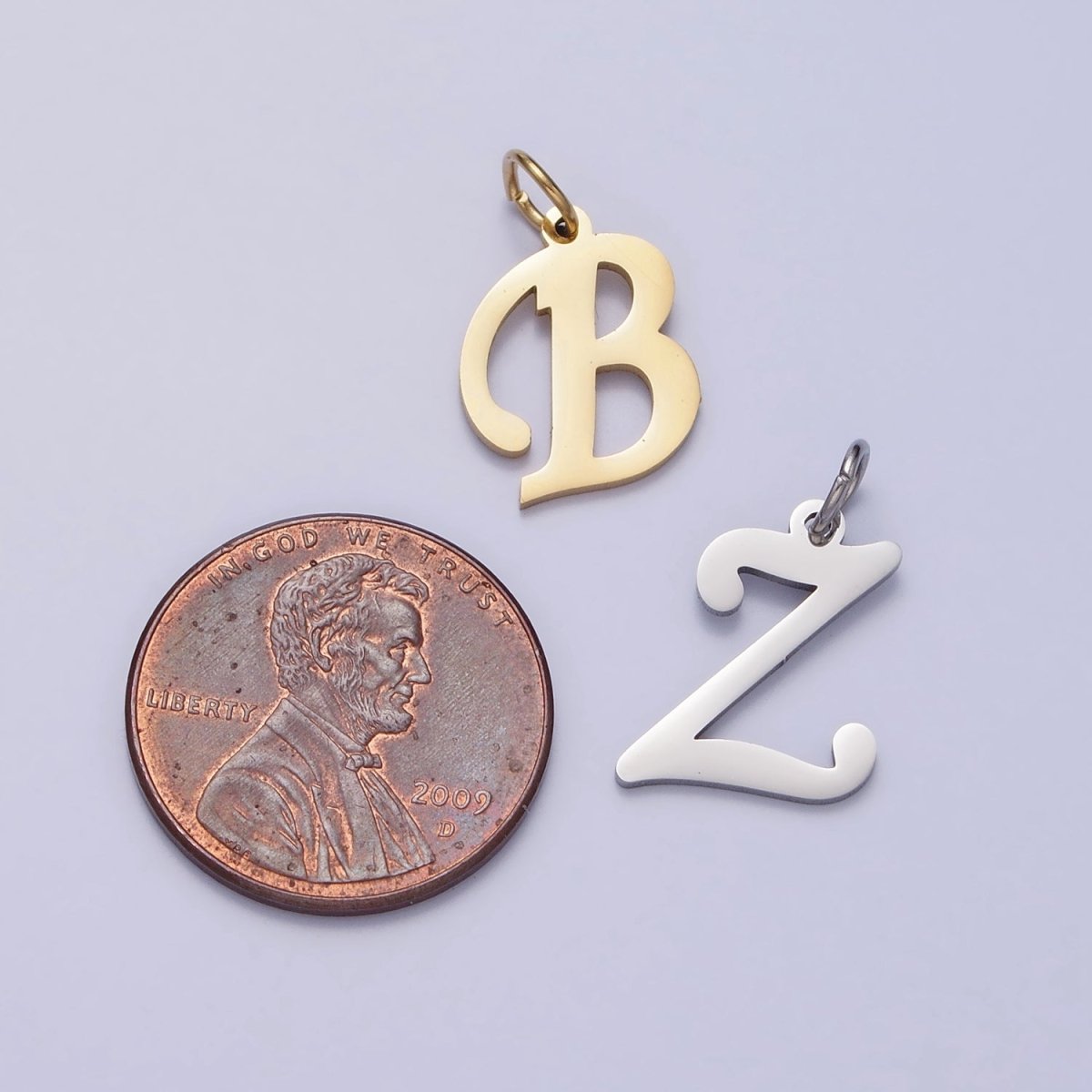 Small 24K Gold Plated Stainless Steel Letter Charms, initial alphabet pendant DIY jewelry letter charms for personalized jewelry making A-625-A-637