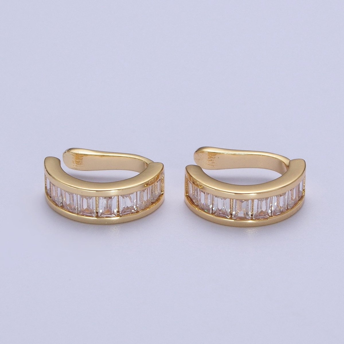 Small Gold Baguette Earcuff Clear Diamond CZ Earrings No Pierce Earring Dainty Earrings AI-088
