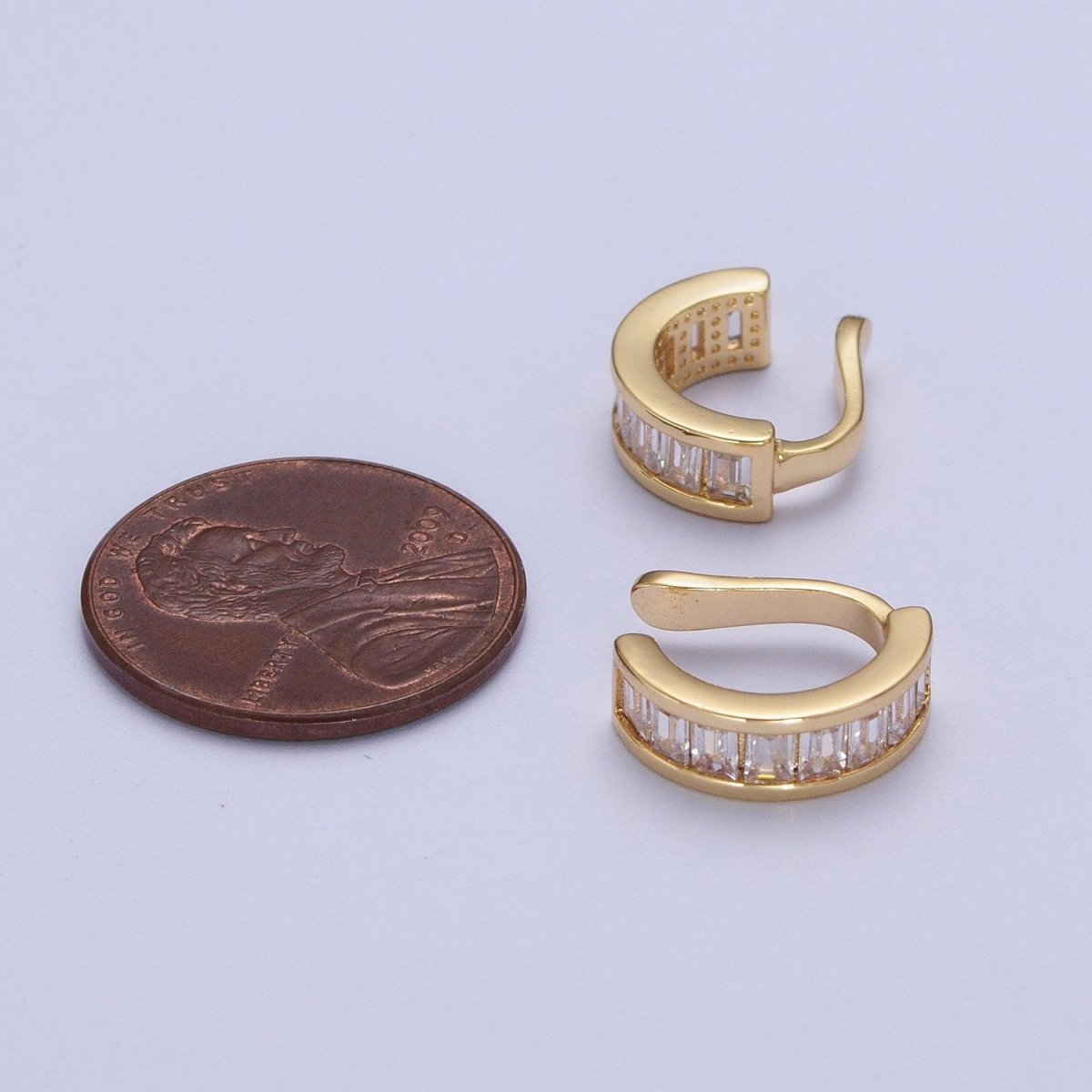 Small Gold Baguette Earcuff Clear Diamond CZ Earrings No Pierce Earring Dainty Earrings AI-088