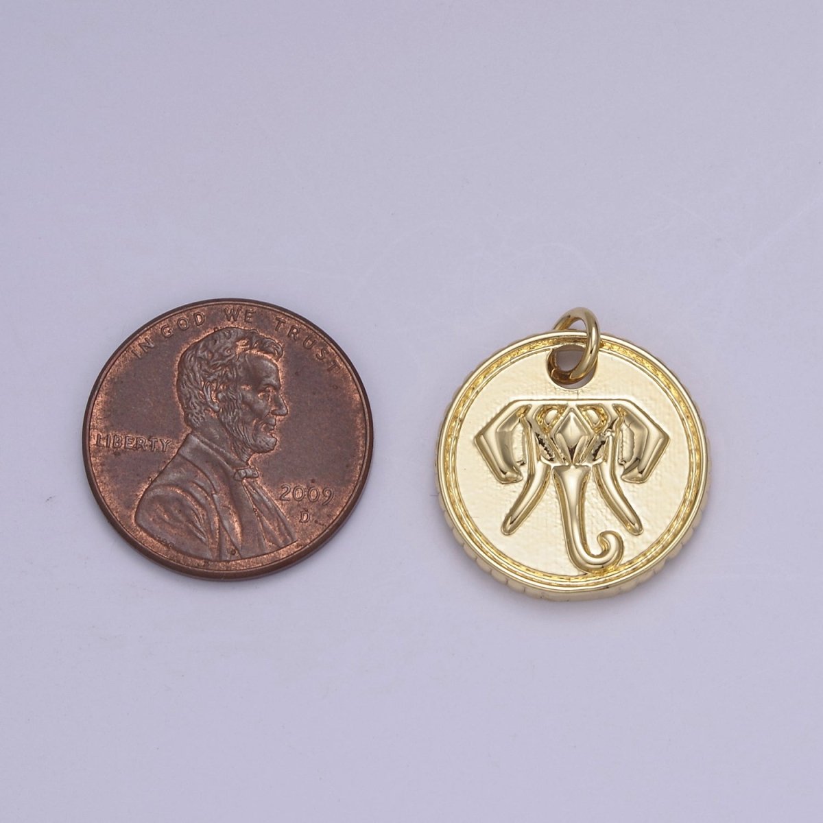 Small Gold Coin Charm Elephant Head Wild Animal Safari Inspired Jewelry N-837