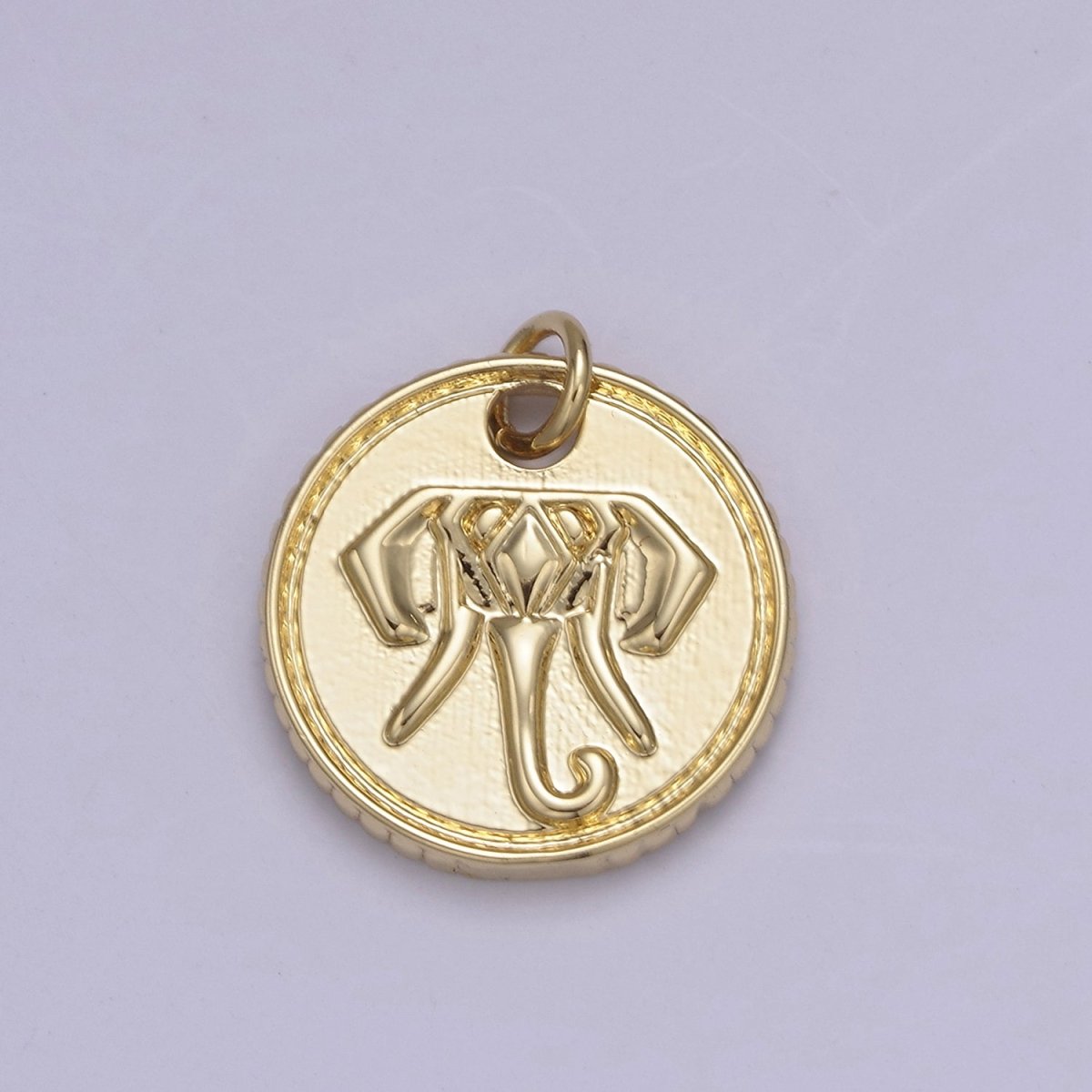 Small Gold Coin Charm Elephant Head Wild Animal Safari Inspired Jewelry N-837