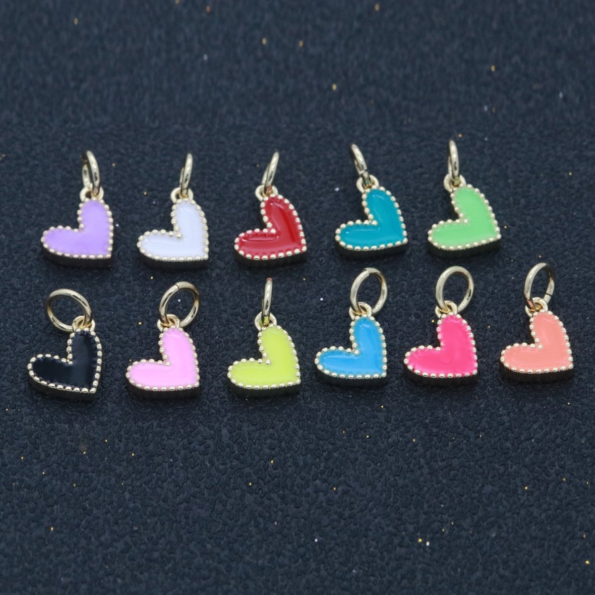 Small Gold Heart Charm - Dainty Enamel Mini Heart Add On Charm Tiny Colorful Heart Love Inspired Gold filled Pendant for Necklace Bracelet M-637 M-638 M-640to M-647