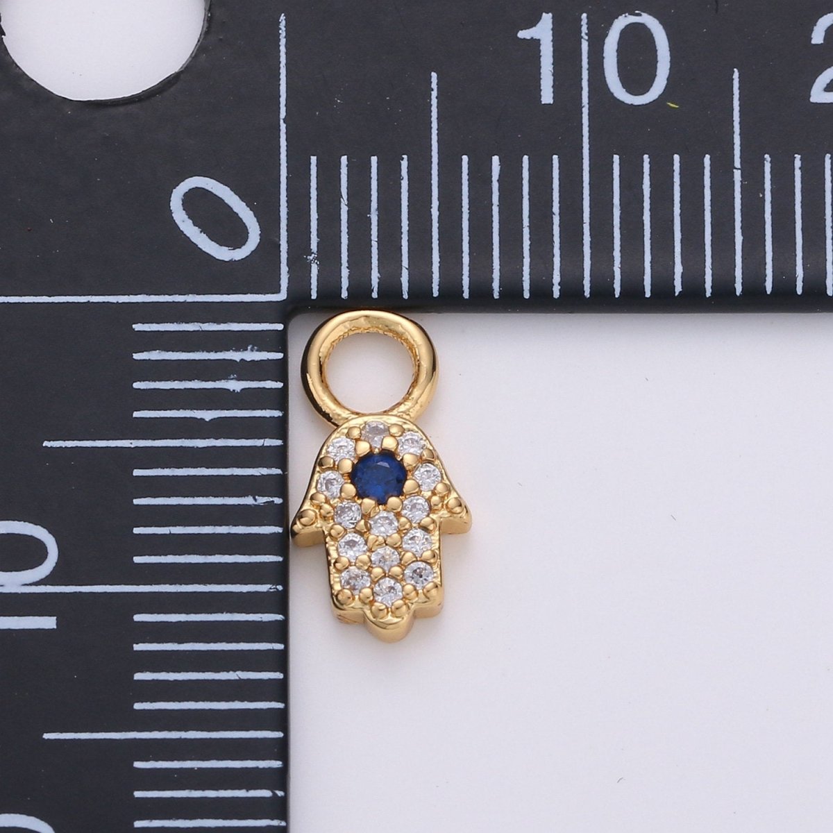Small Hamsa Hand 14K Gold Filled CZ Hamsa Charm, Micro Pave Cubic Hamsa Hand Charm for Necklace Bracelet Earring Charm w/ 4mm hole on top D-047