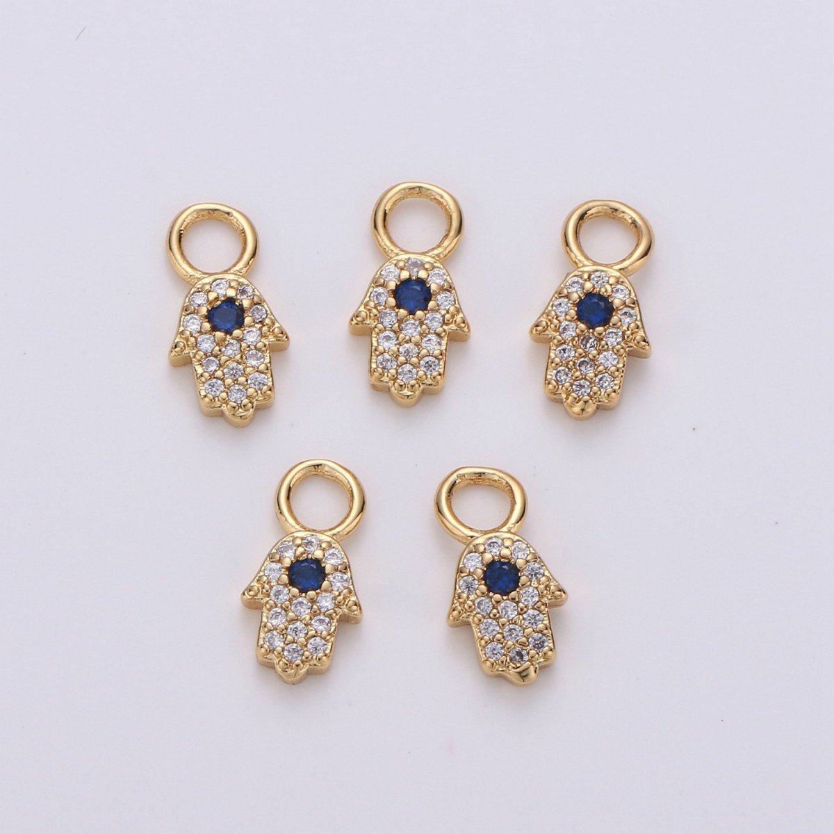 Small Hamsa Hand 14K Gold Filled CZ Hamsa Charm, Micro Pave Cubic Hamsa Hand Charm for Necklace Bracelet Earring Charm w/ 4mm hole on top D-047