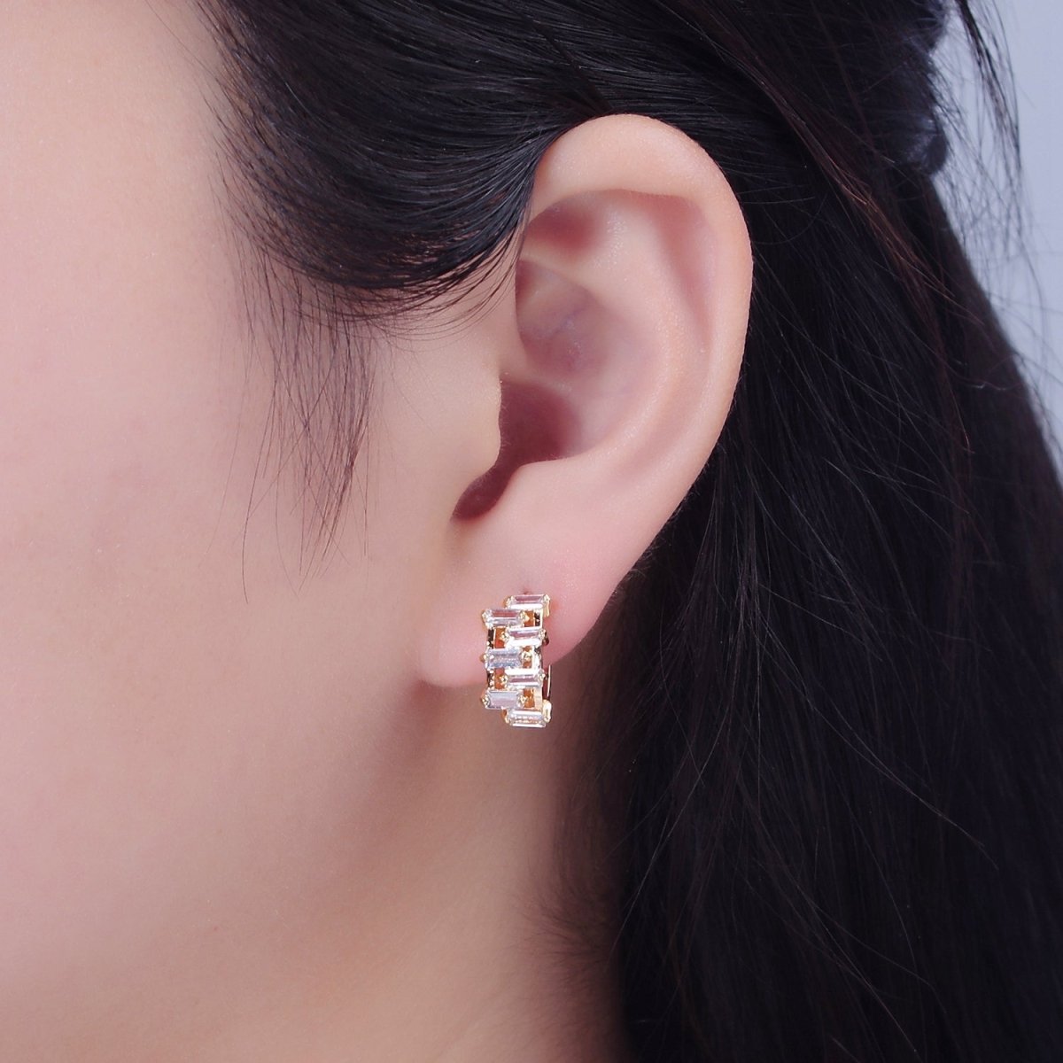 Small Hoop Earrings Gold Baguette Hoops Minimalist Earrings T-389