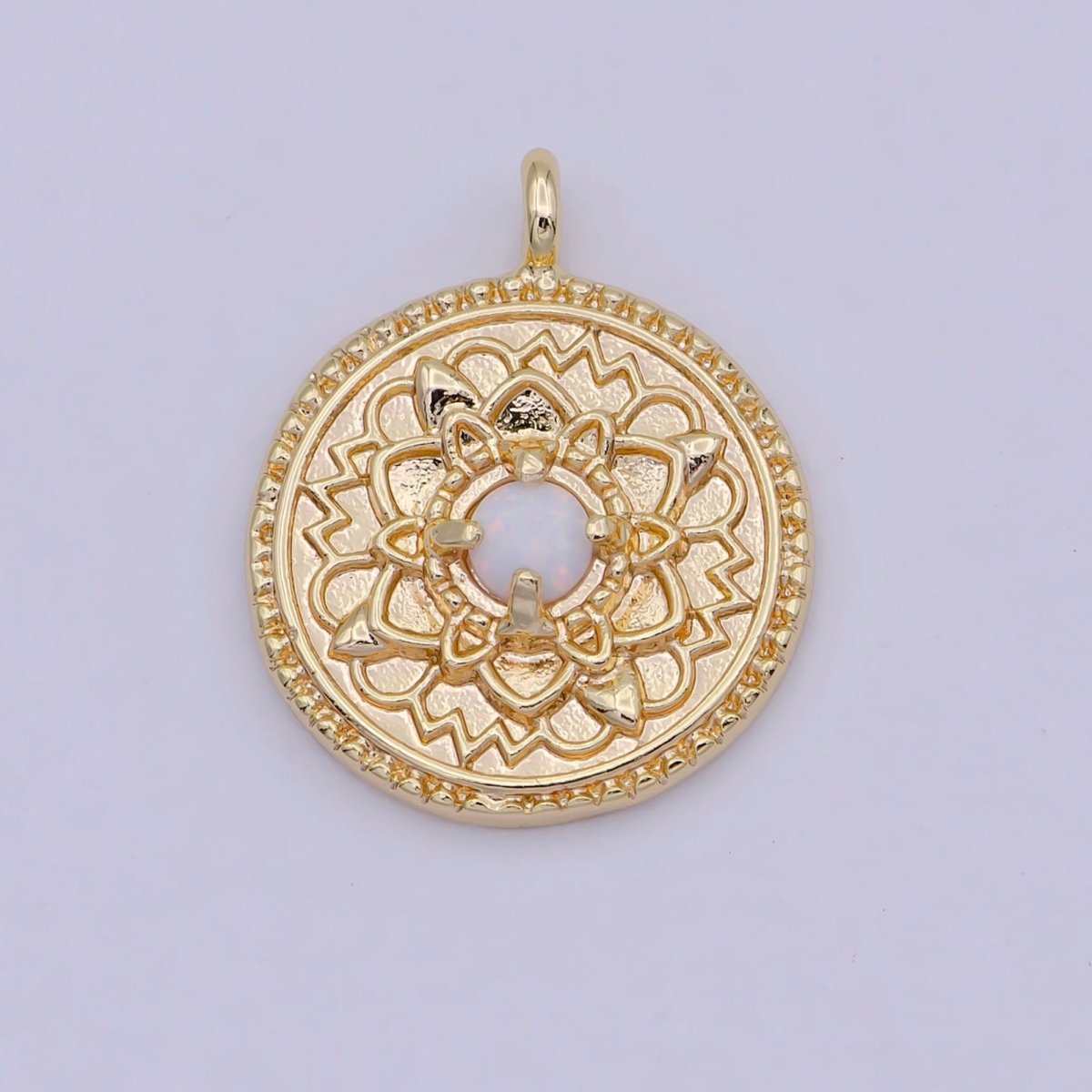 Small Lotus Disc Charm Pendant 18k gold Filled Lotus Flower Yoga Zen Buddha Meditation Floral Round Disc N-910