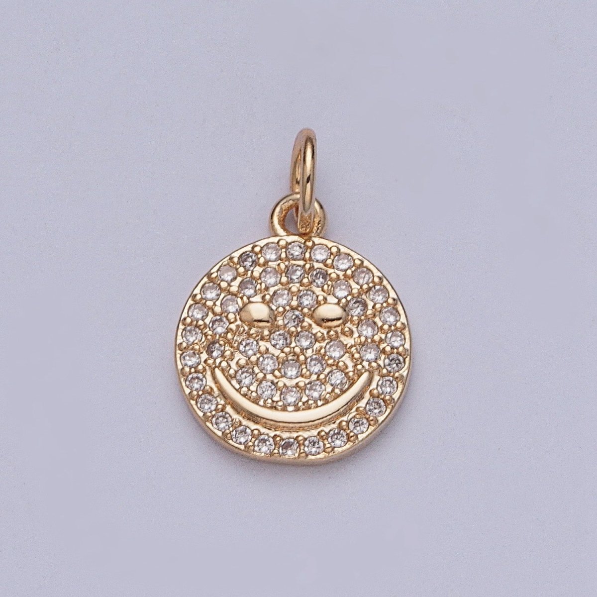 Smiley Face Gold Micro Paved Cubic Zirconia Charm For DIY Jewelry Making | X-241