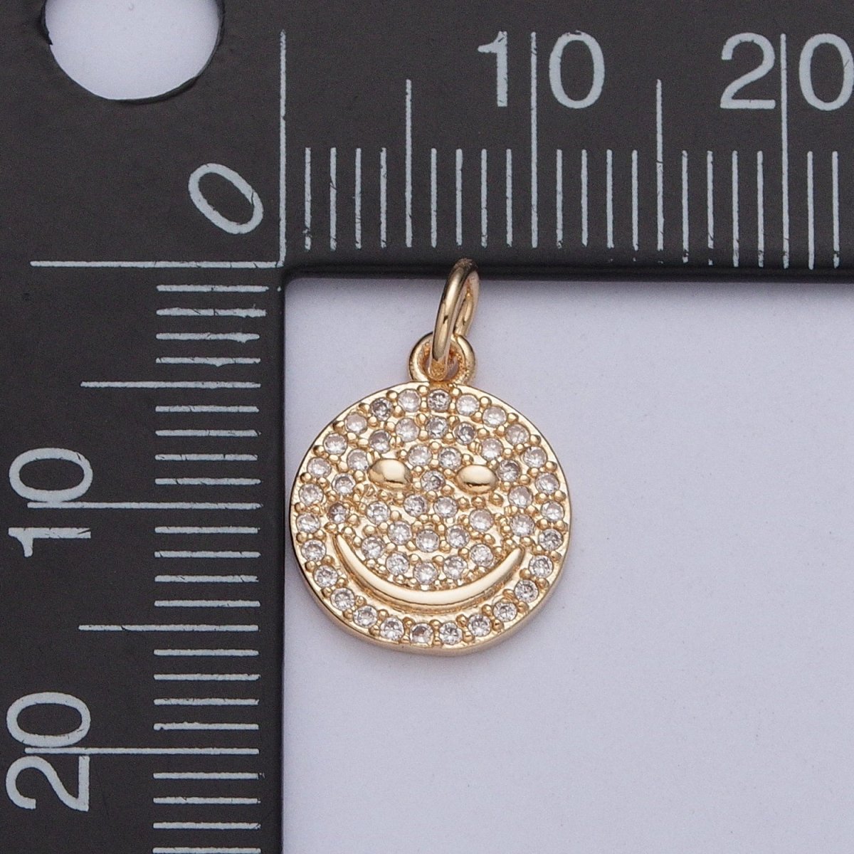 Smiley Face Gold Micro Paved Cubic Zirconia Charm For DIY Jewelry Making | X-241