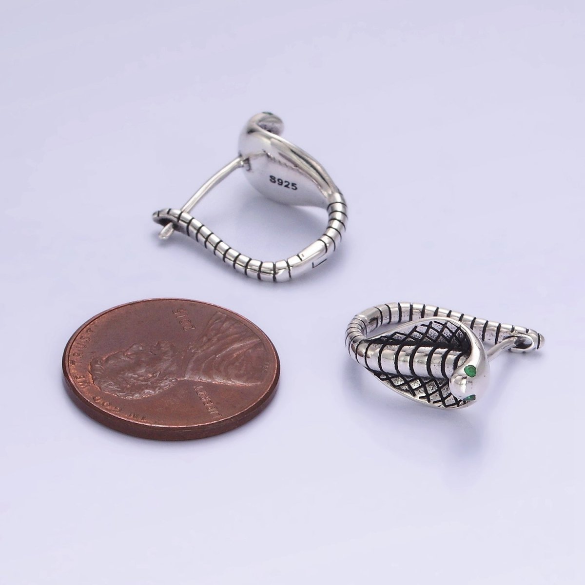 Snake Huggie Hoop in Sterling Silver Serpent Cobra Hoop Earrings SL-481