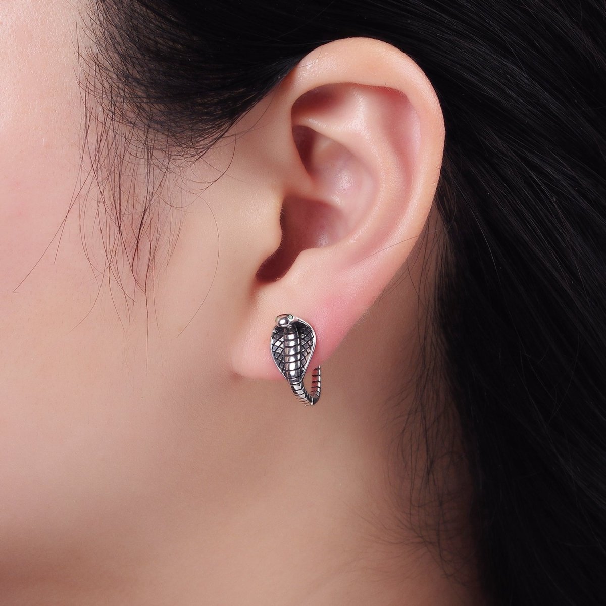 Snake Huggie Hoop in Sterling Silver Serpent Cobra Hoop Earrings SL-481