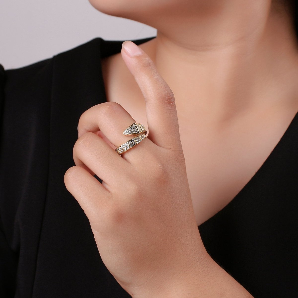 Snake ring, Serpent ring, Chunky ring, spiral snake ring, gold ring, wrap ring, snake gold ring, Adjustable Ring Micro Pave ring R-089