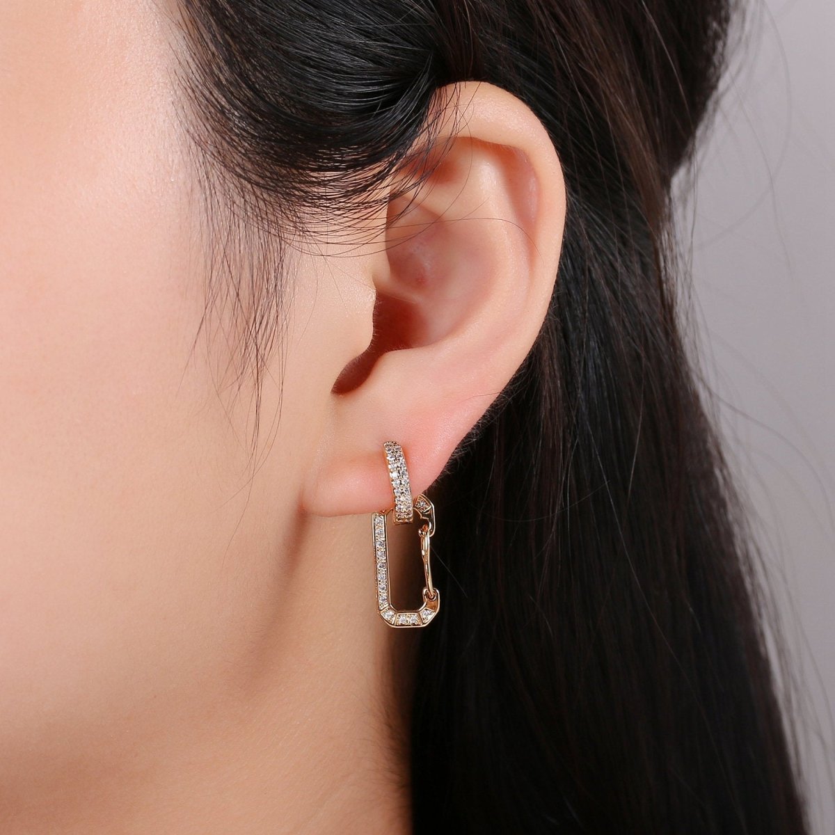 Snap Hook Earring Micro Pave Earring 24k Gold filled Cubic Zirconia Gemstone Gold Statement earring K-581