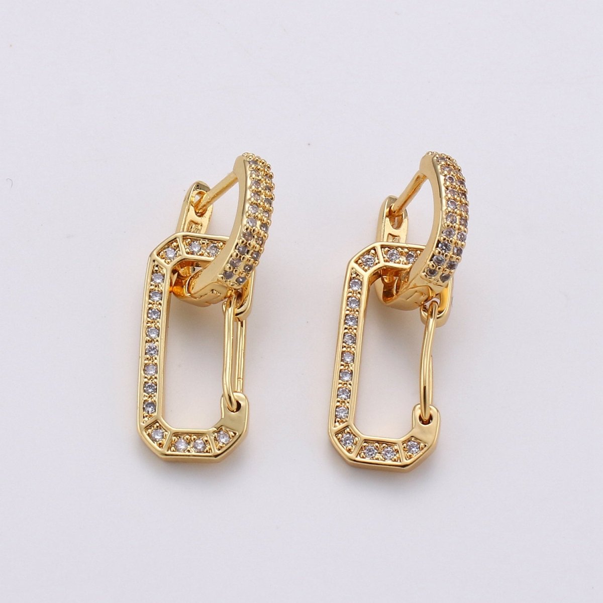 Snap Hook Earring Micro Pave Earring 24k Gold filled Cubic Zirconia Gemstone Gold Statement earring K-581