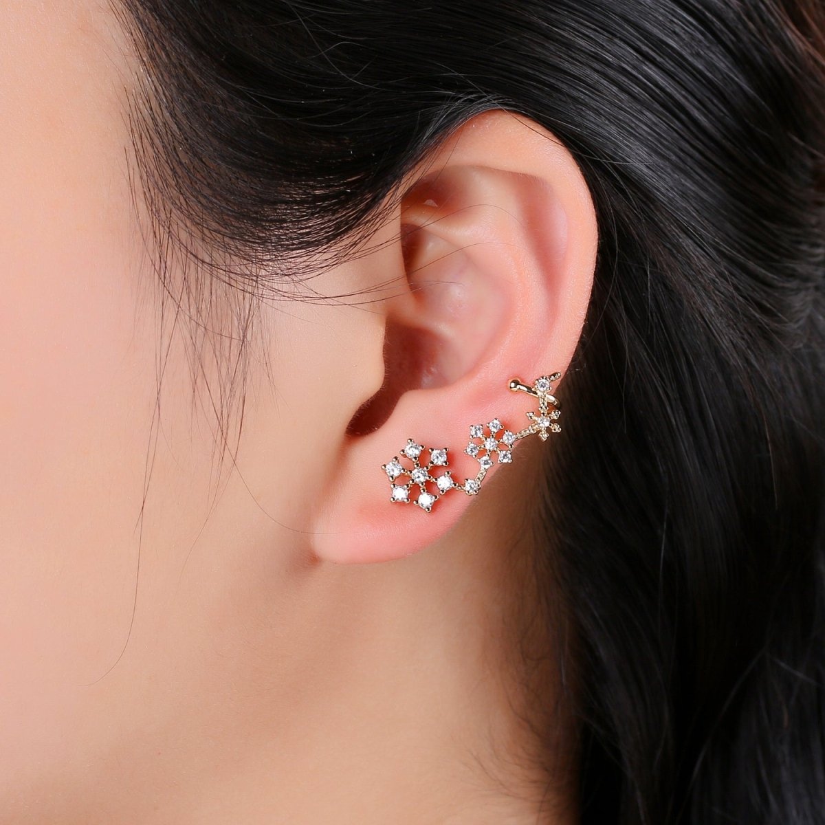 Snow Ear climbers, Gold Ear climber, Gold Snow Flake Stud earrings for women, gift for Valentine, ear crawlers every day jewelry AI-140