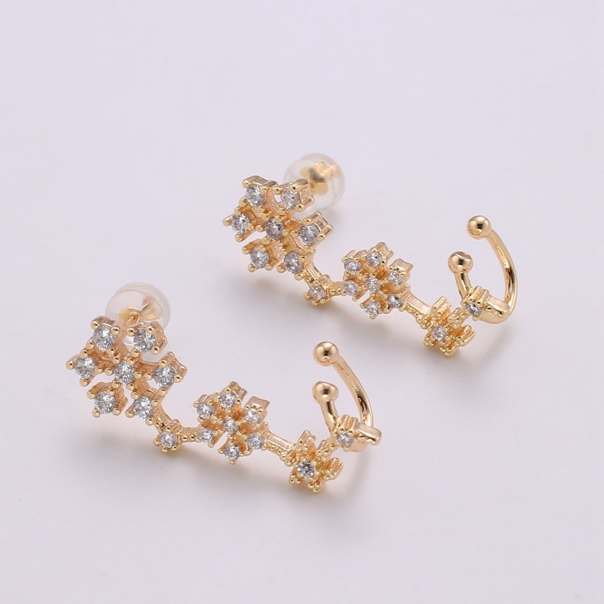 Snow Ear climbers, Gold Ear climber, Gold Snow Flake Stud earrings for women, gift for Valentine, ear crawlers every day jewelry AI-140
