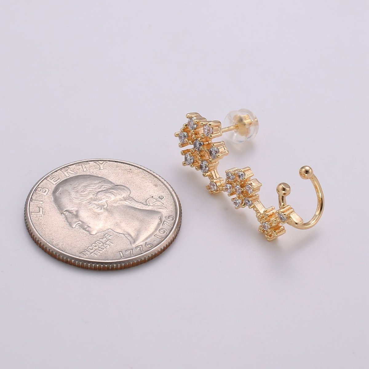 Snow Ear climbers, Gold Ear climber, Gold Snow Flake Stud earrings for women, gift for Valentine, ear crawlers every day jewelry AI-140