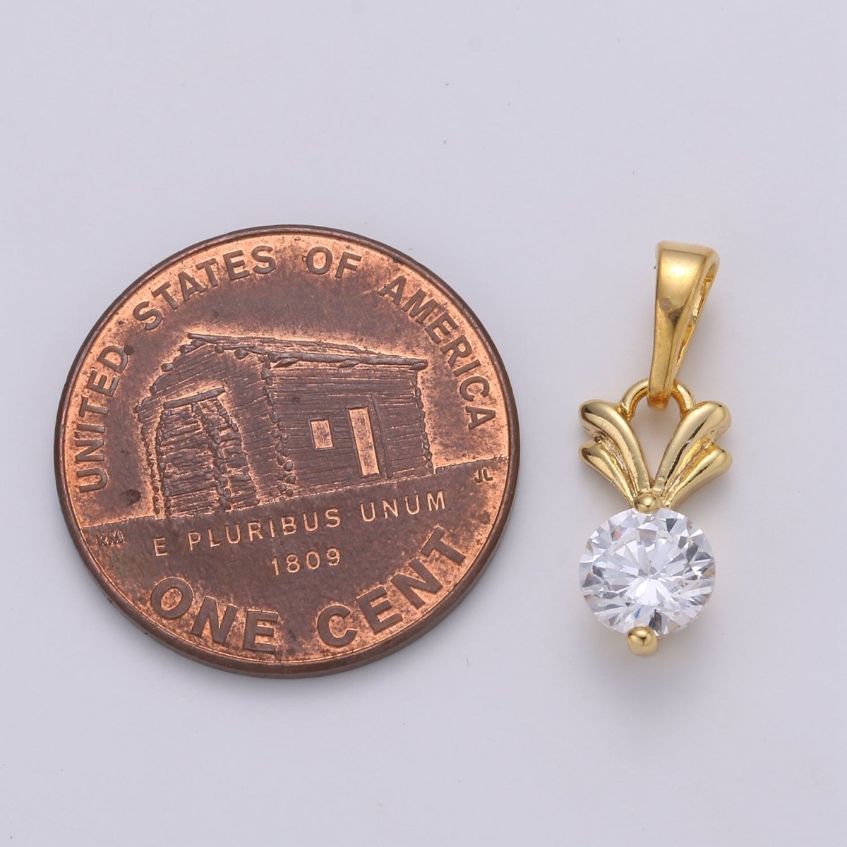 Solitaire 24K Gold Plated Charm, V CZ Pendant ,Single Cubic Mini Pendant J-229
