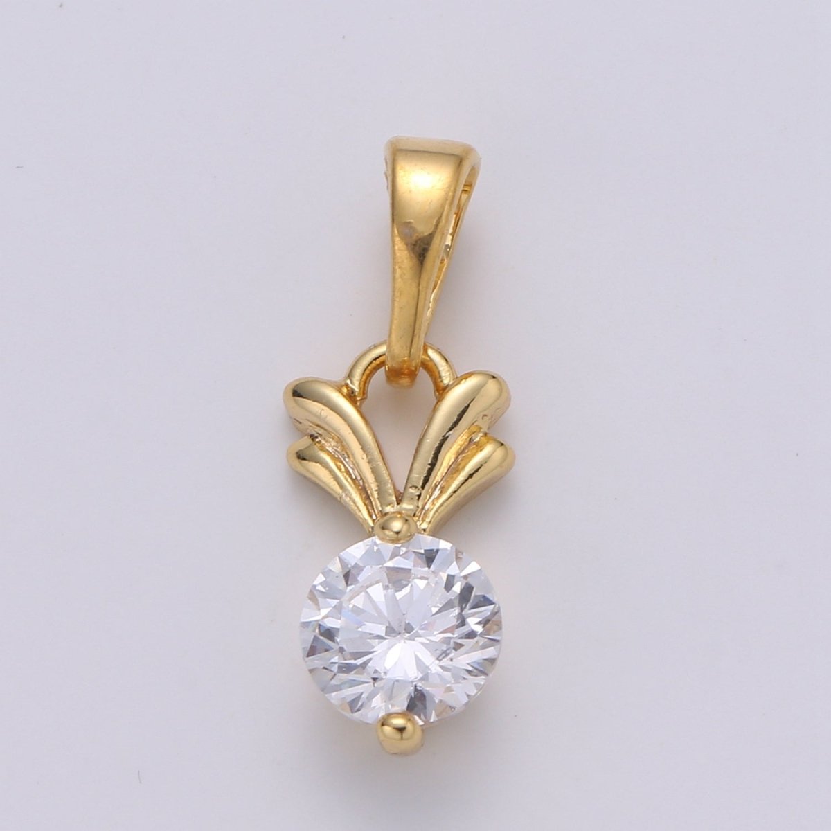 Solitaire 24K Gold Plated Charm, V CZ Pendant ,Single Cubic Mini Pendant J-229