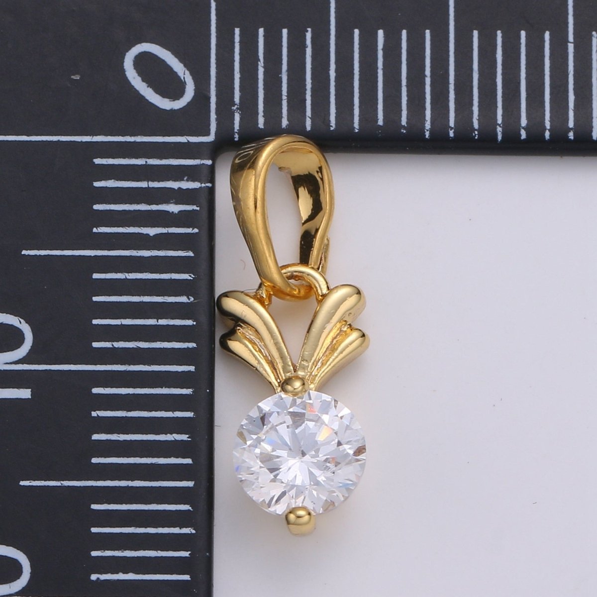 Solitaire 24K Gold Plated Charm, V CZ Pendant ,Single Cubic Mini Pendant J-229
