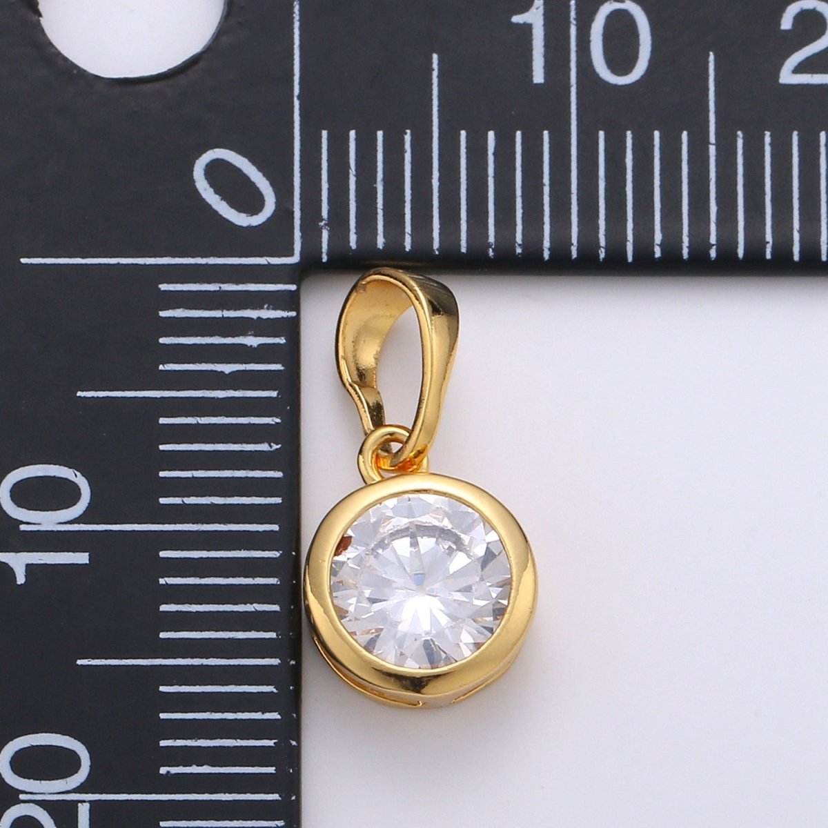 Solitaire Round Cubic Zirconia in Bezel Charm Pendant, 24K Gold Filled Charm for Dangle Necklace Bracelet Earring Supply J-076